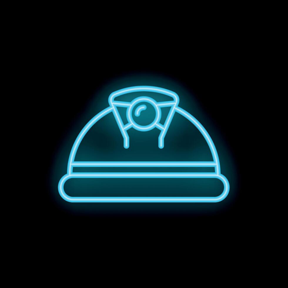 Glowing neon icon of a mining helmet with a headlamp on black background vector