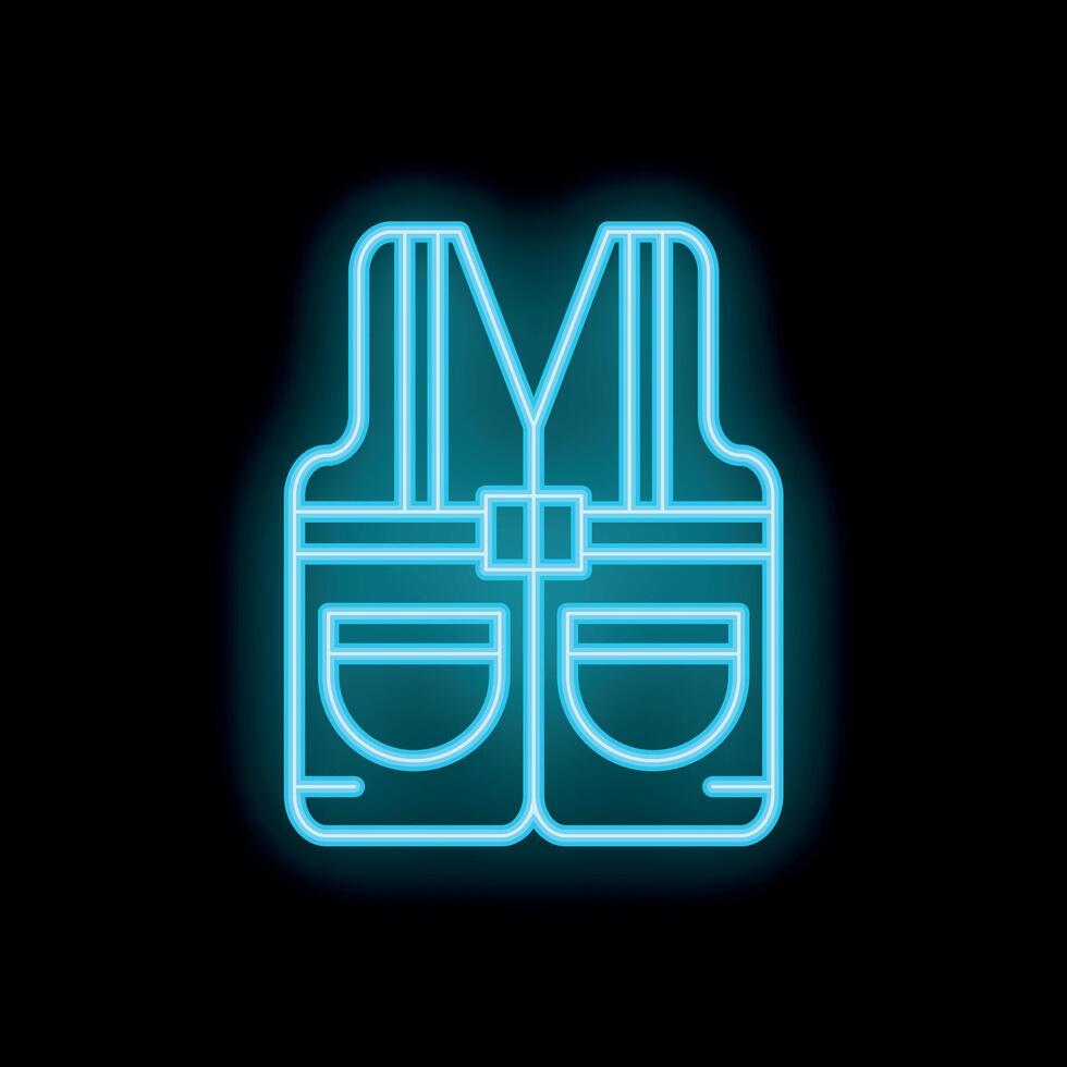 Blue neon sign of a safety vest glowing on a black background vector