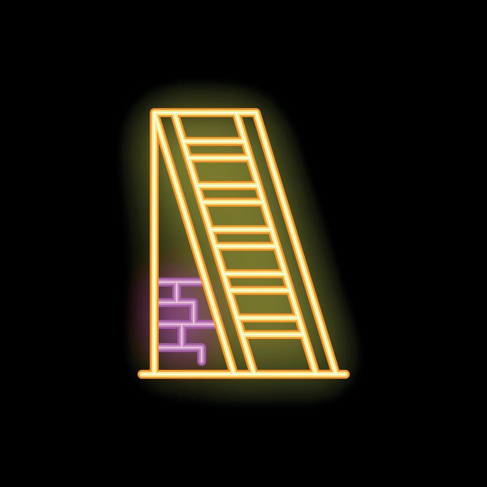 Neon sign of a ladder leaning on a brick wall vector