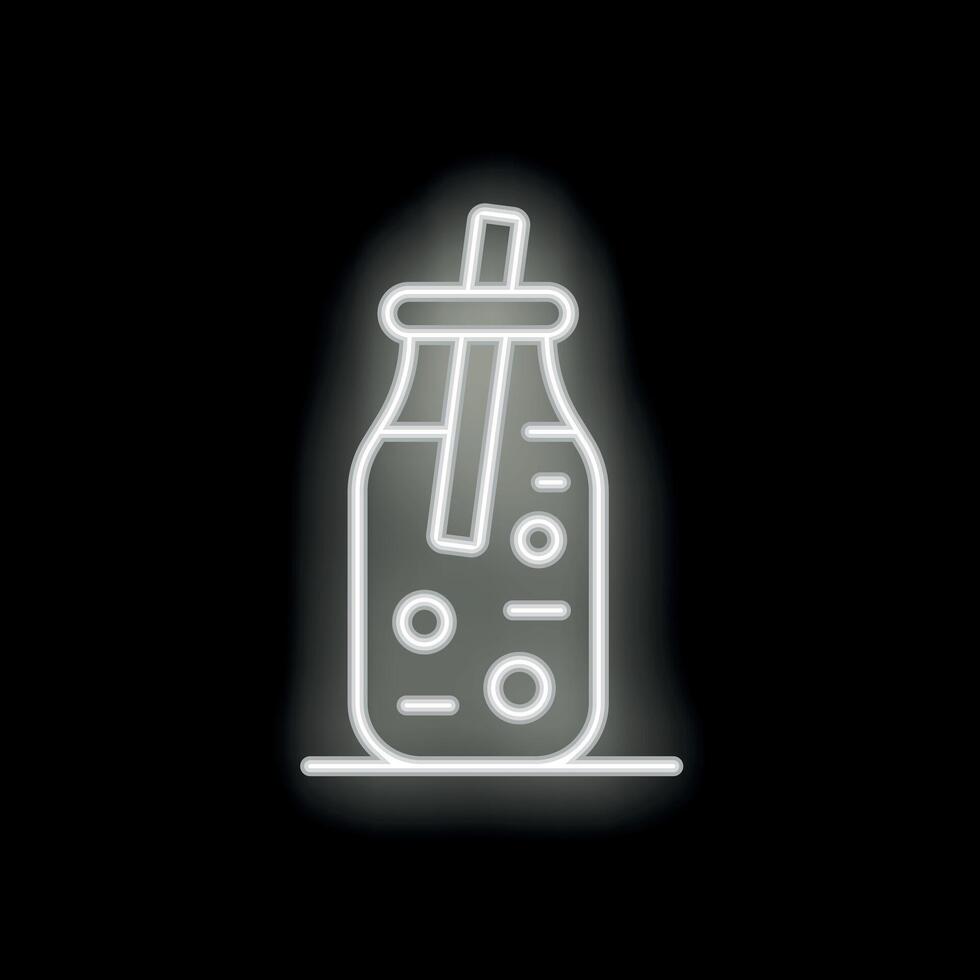 White neon sign of bubble tea in glass with straw on black background vector