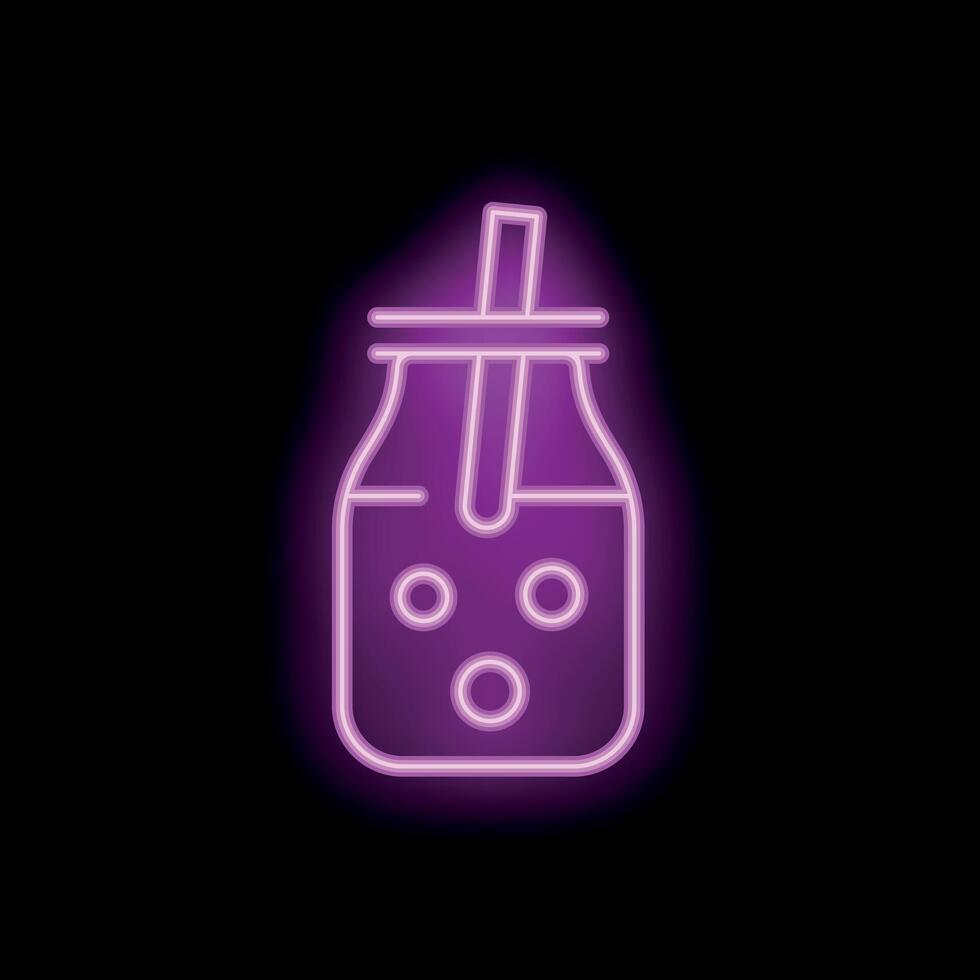 Neon pink smoothie or bubble tea in mason jar with straw on black background vector