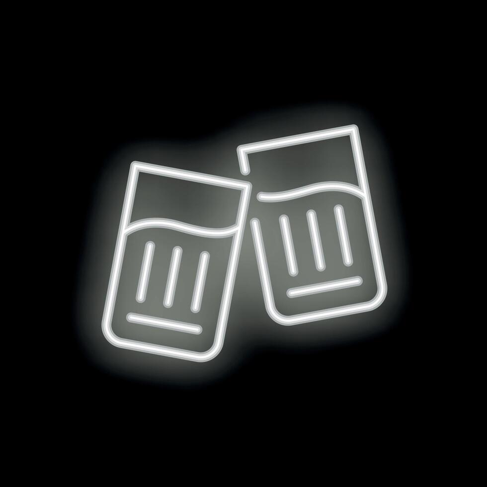 Two glasses making a toast with neon light effect on black background vector