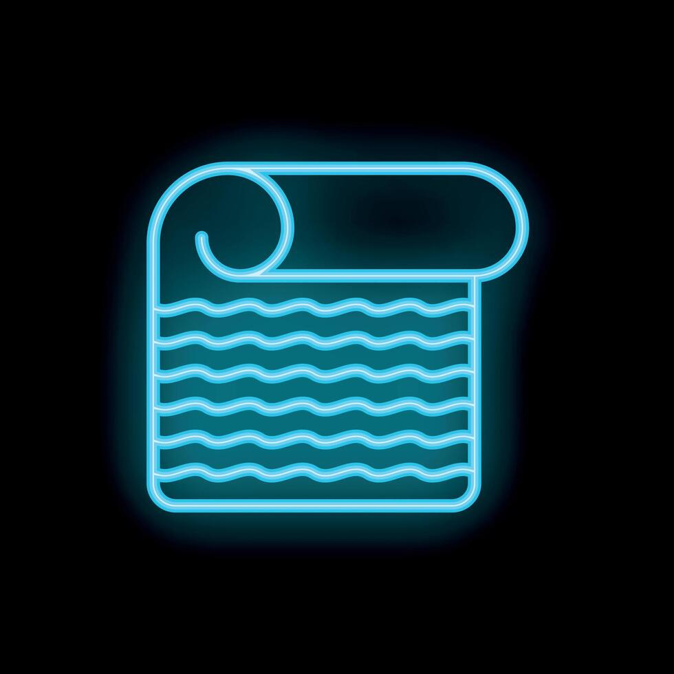 Blue neon yoga mat on black background glowing brightly vector