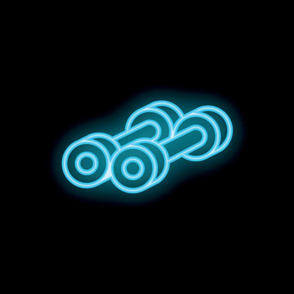Neon dumbbell icon glowing on dark background vector
