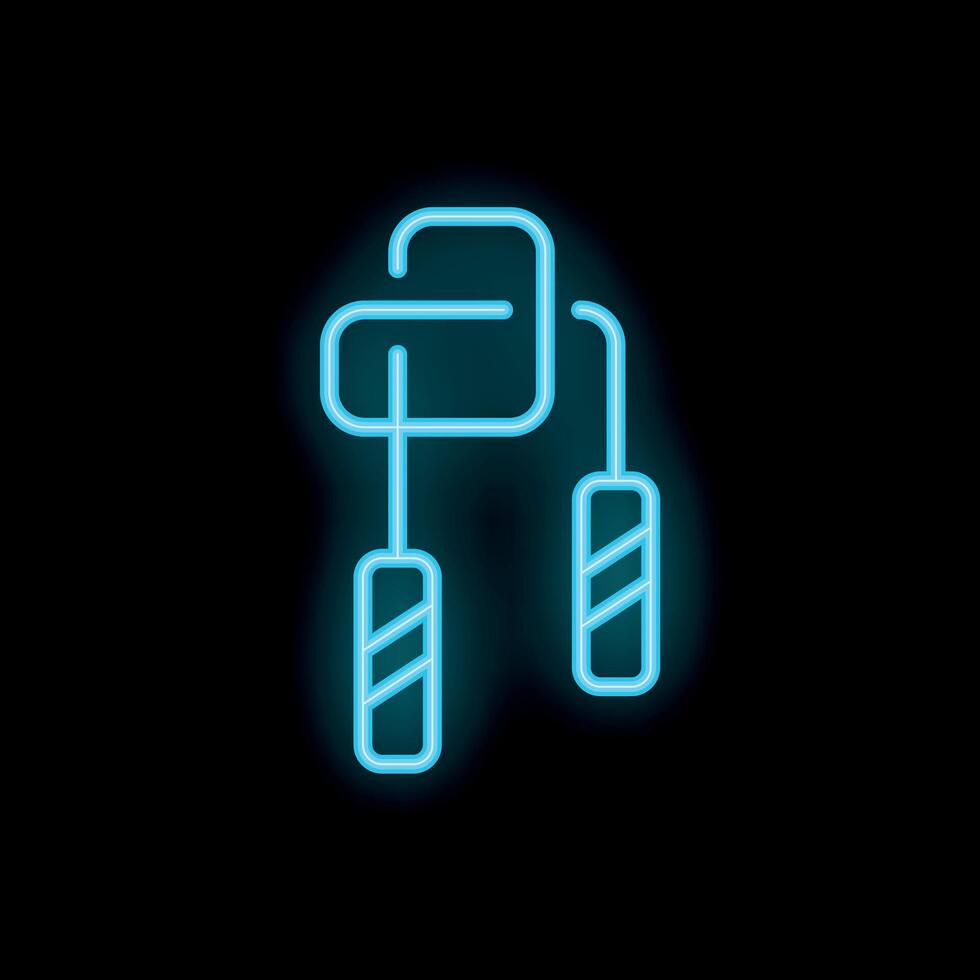 Neon icon of nunchaku with glowing blue contour on black background vector