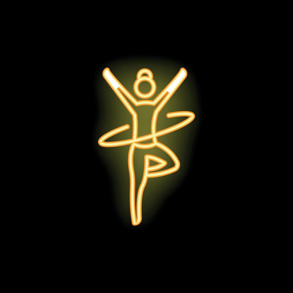 Woman performing with hula hoop neon sign fitness icon vector