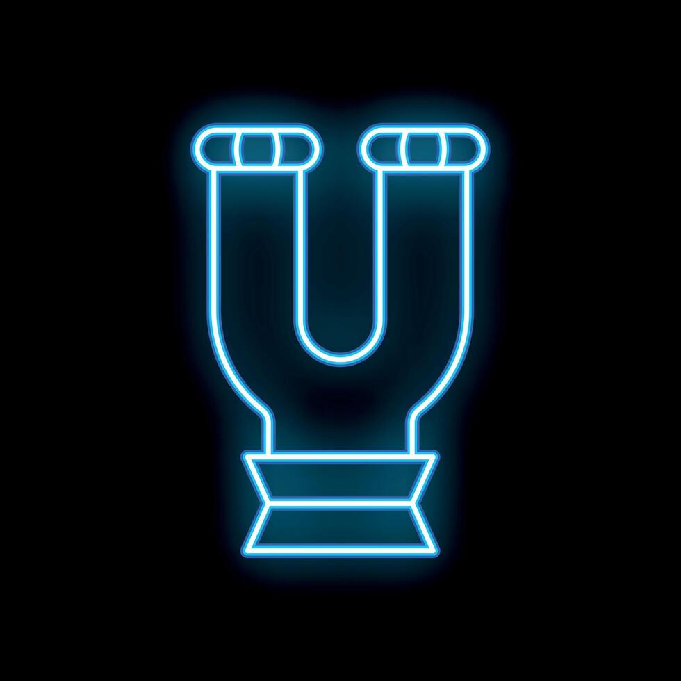 Blue neon sign showing a tuning fork on black background vector