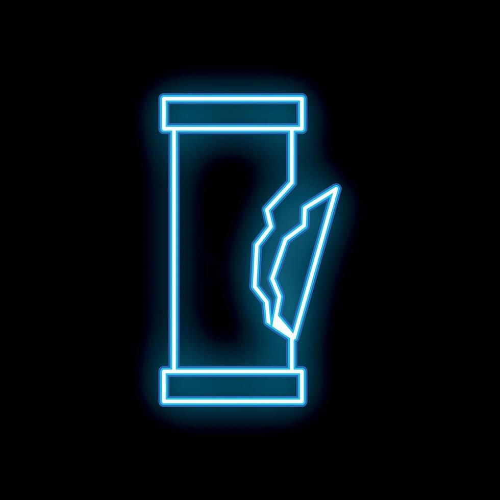 Blue glowing neon line broken metal pipe icon isolated on black background vector