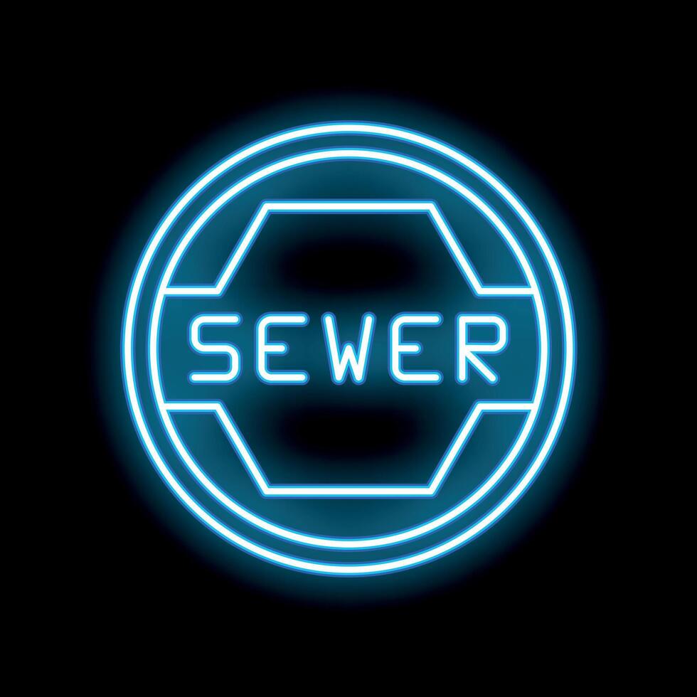 Glowing neon sign depicting a sewer entrance on a black background vector