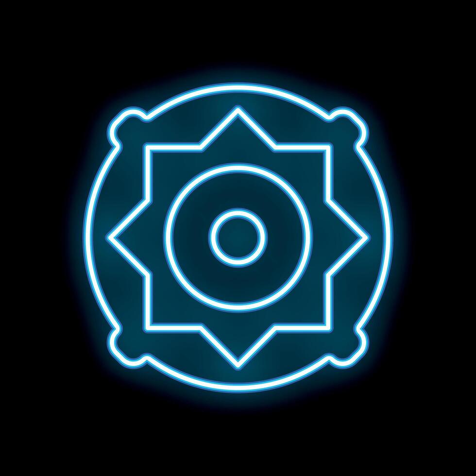 Blue neon icon of islamic rub el hizb symbol glowing on black background vector