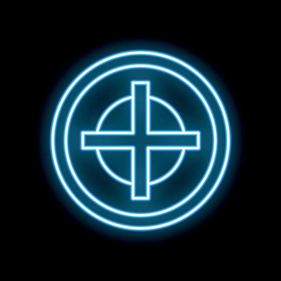 Neon blue celtic cross glowing on black background vector