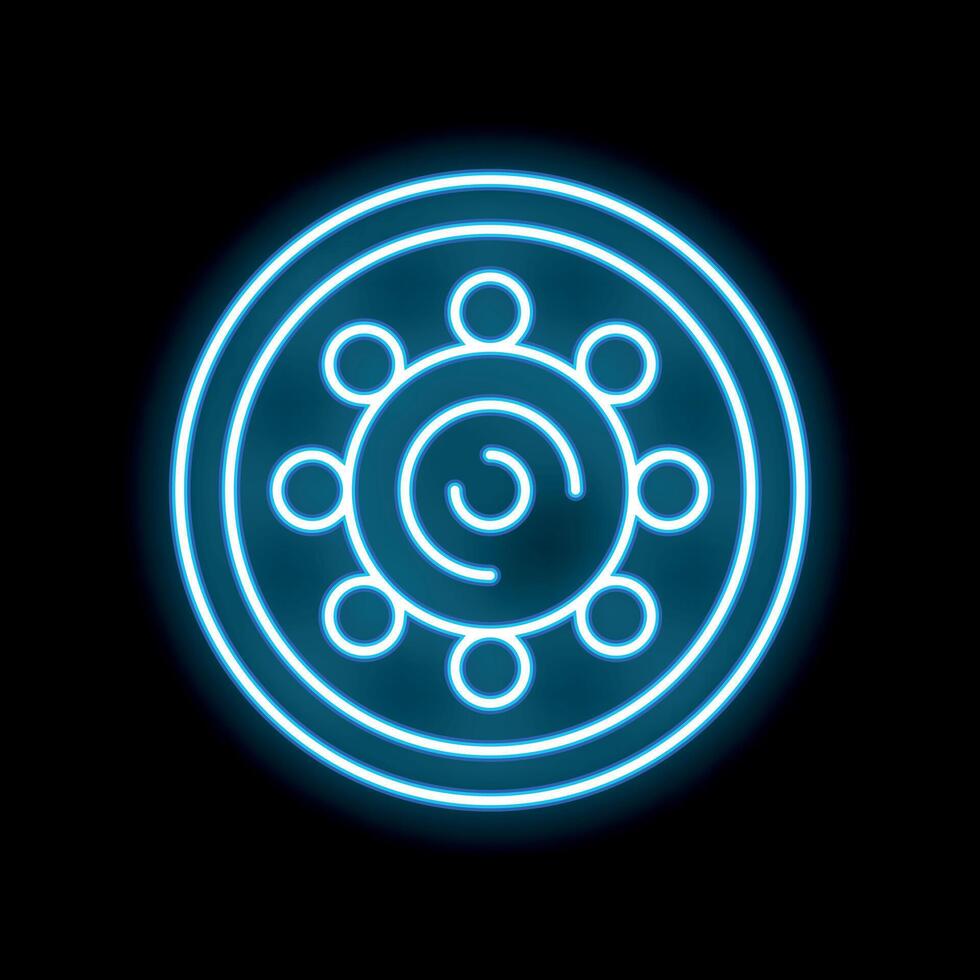 Blue neon sign showing a virus on a black background vector