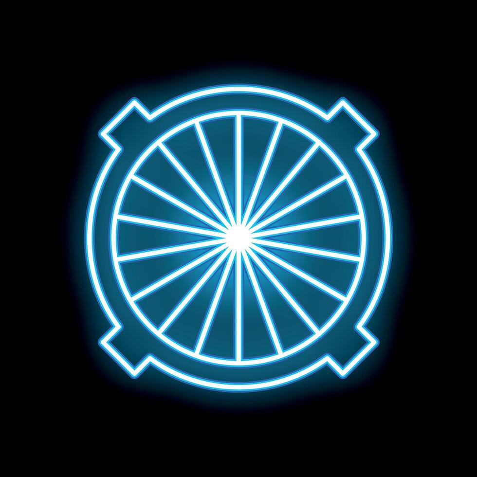 Neon blue circle with lines radiating outward on a black background vector