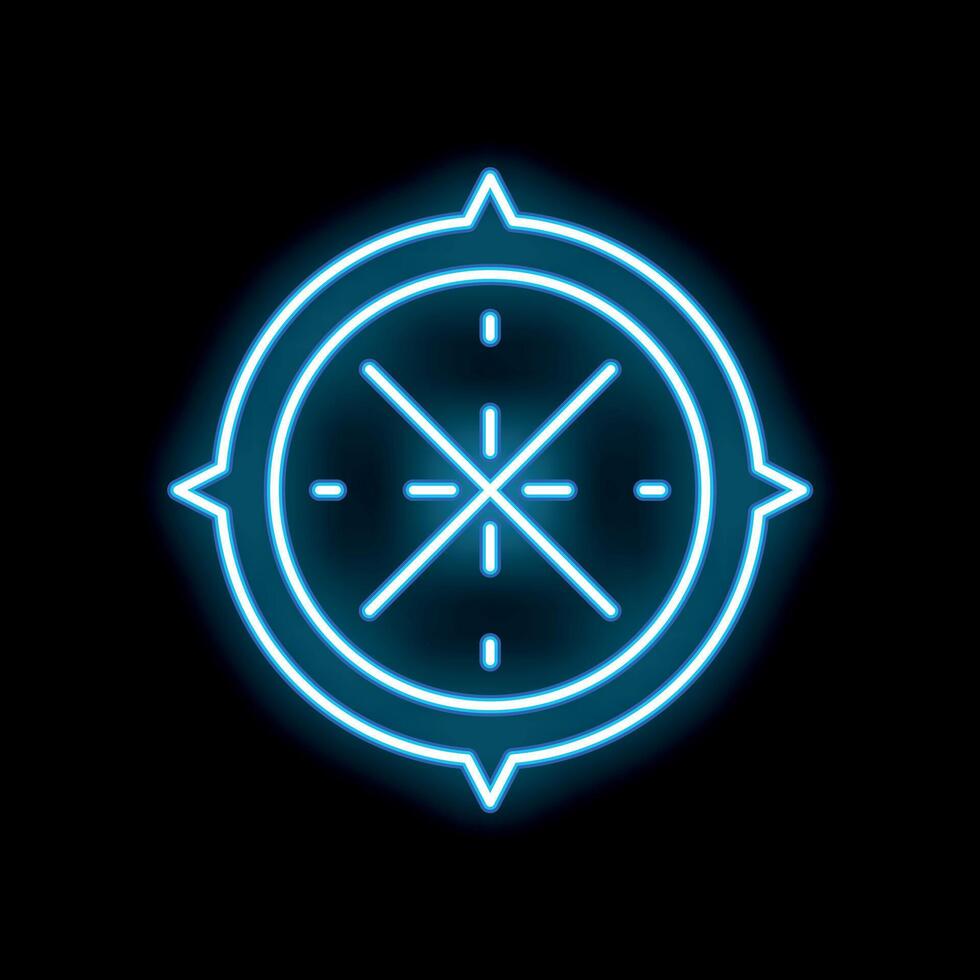 Blue neon compass glowing on a black background vector