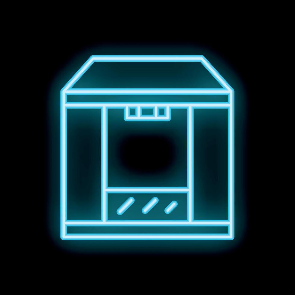 Blue glowing neon line coffee machine icon isolated on black background vector
