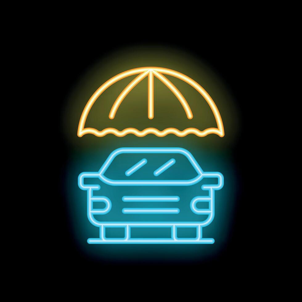 Neon icon of car insurance policy coverage protection vector