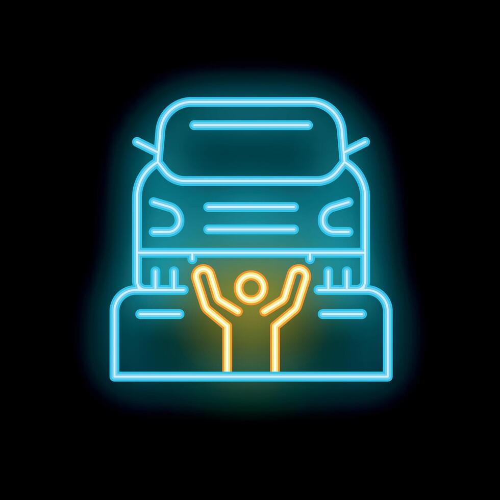 Neon icon of person trapped under car after traffic accident vector