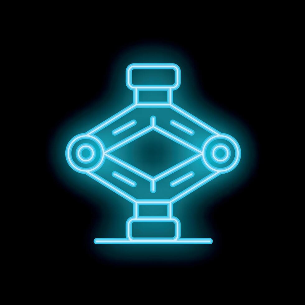 Neon style icon of a robotic arm used in industrial automation vector