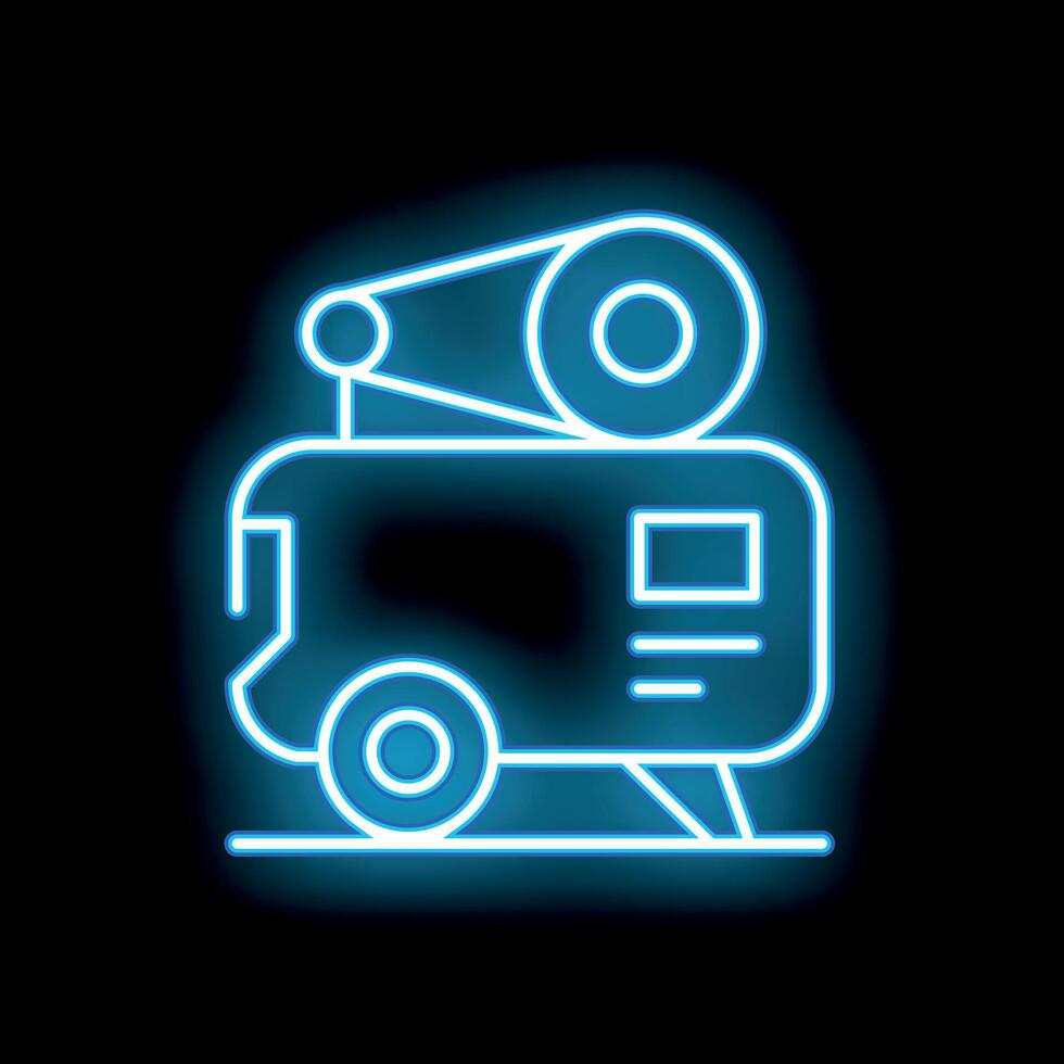 Blue neon sign of a professional camera for recording on black background vector