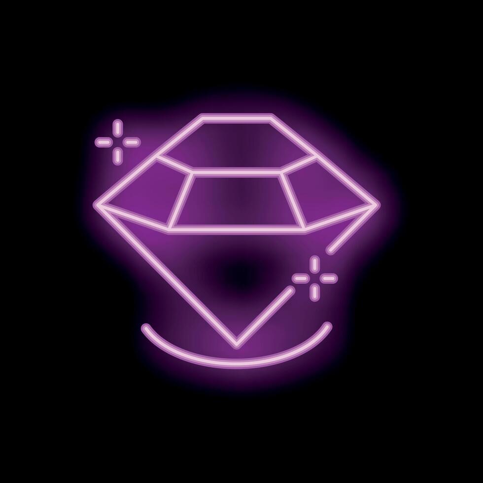 Bright pink neon shining diamond icon on black background vector