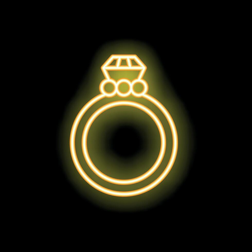 Neon yellow diamond ring shining on black background vector
