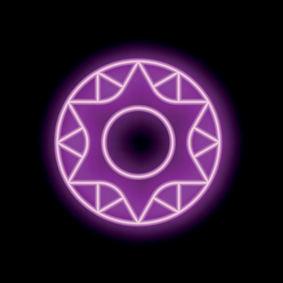 Bright pink neon sign showing a round geometric pattern vector