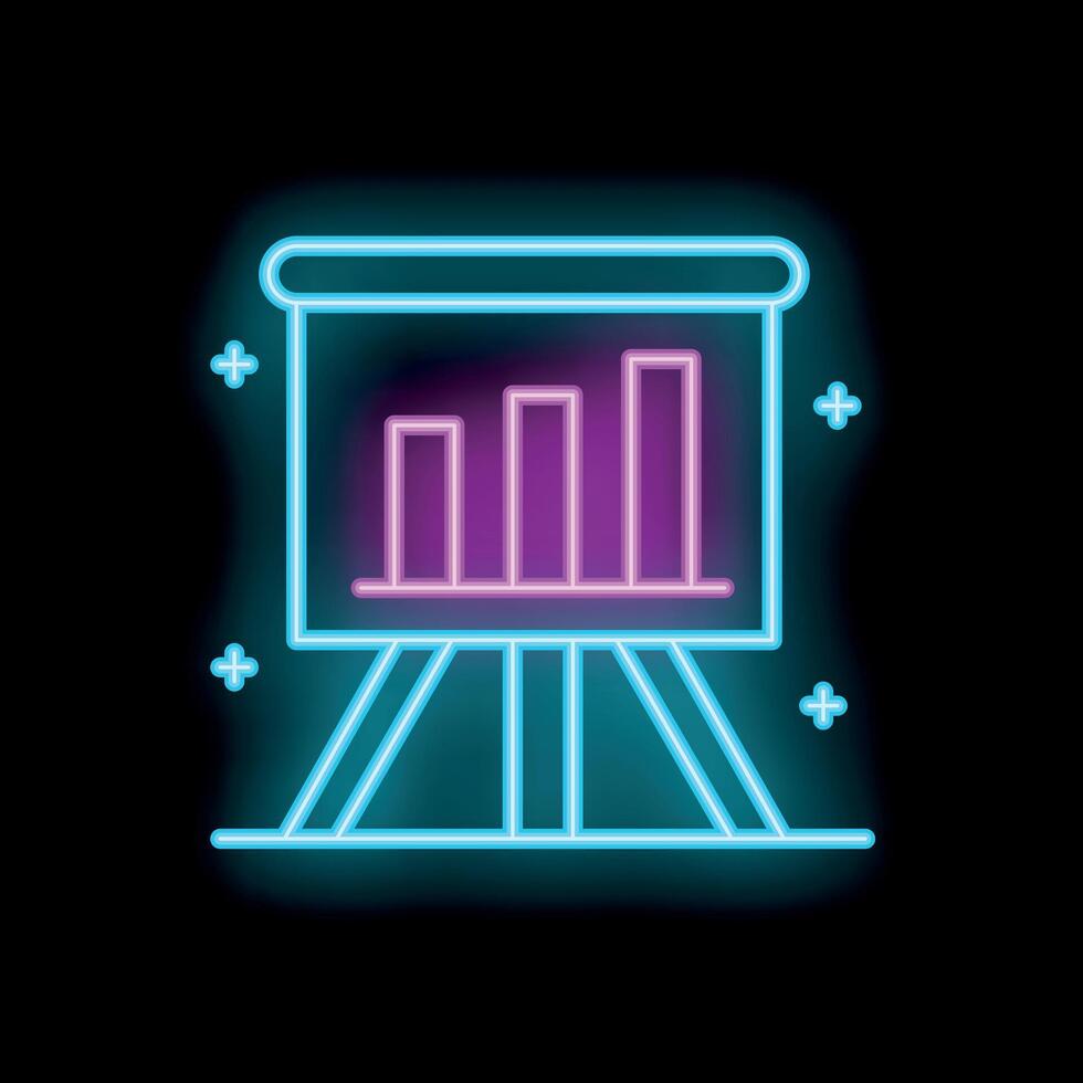 Neon sign showing growing bars chart on presentation board vector