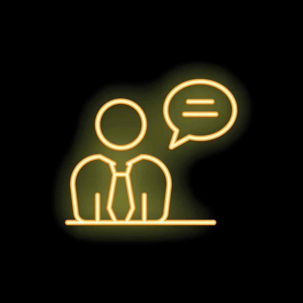 Businessman speaking with speech bubble appearing in neon light style vector