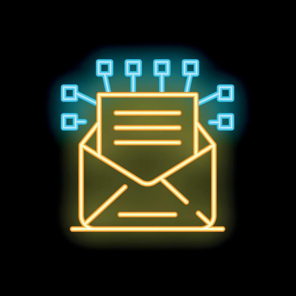 Neon icon of mail spreading information through network vector