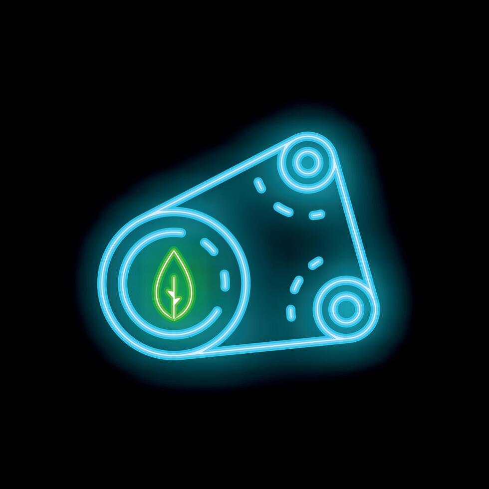 Neon icon of timing belt with leaf representing eco friendly car parts vector