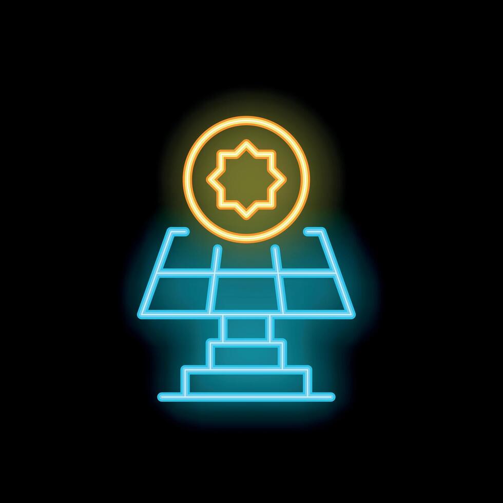 Neon icon of solar panel converting sunlight into islamic rubel currency vector