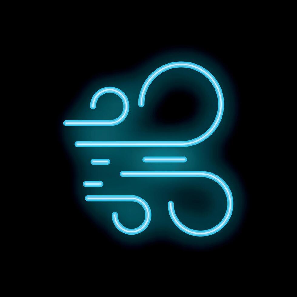 Neon blue wind blowing icon on black background vector