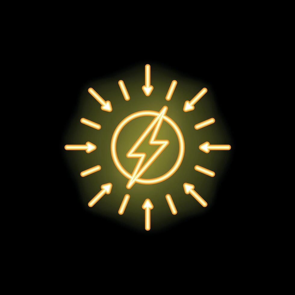 Neon icon of energy flowing from a central source with arrows vector