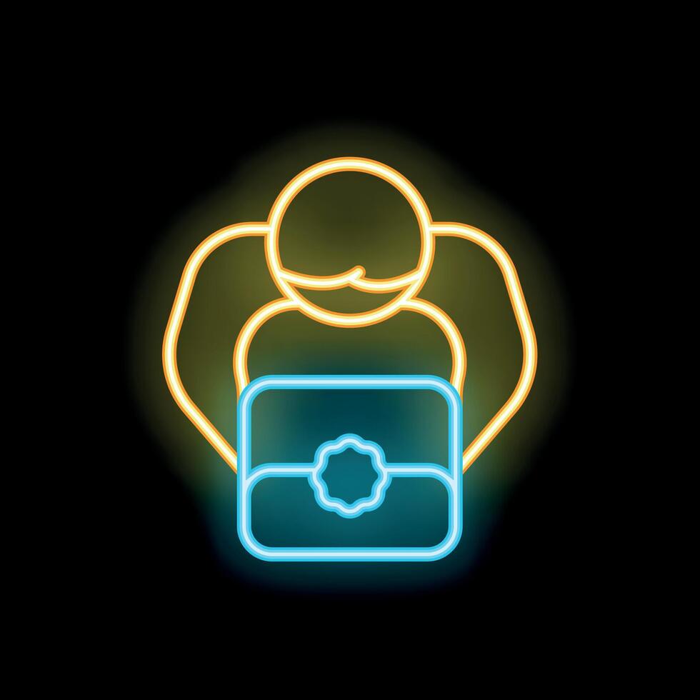 Neon sign of person holding certified diploma with seal vector