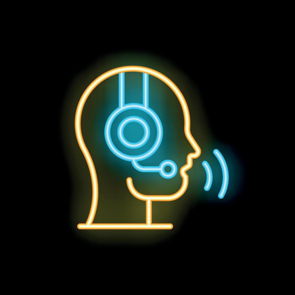 Neon icon of person talking on headset with microphone vector