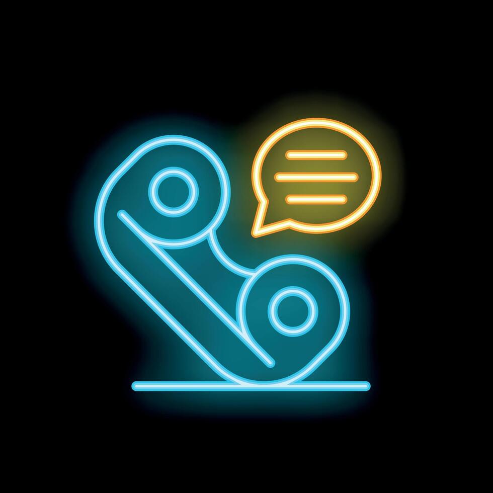 Glowing neon icon of a telephone receiver with speech bubble on black background vector