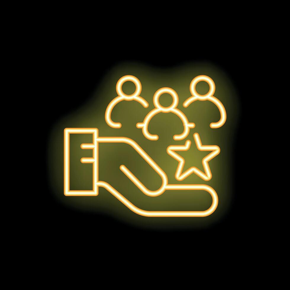 Hand holding a group of people and a star in neon light style vector