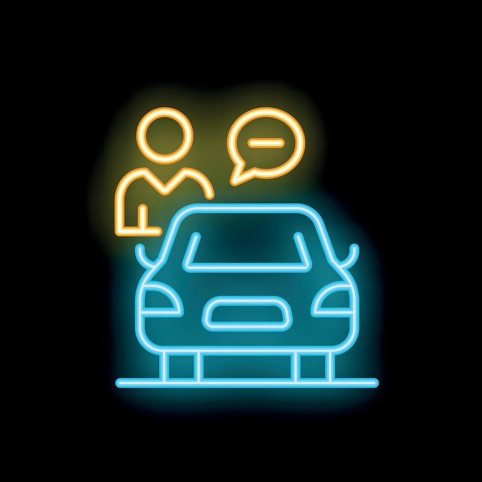 Man discussing about car sharing service neon sign concept vector