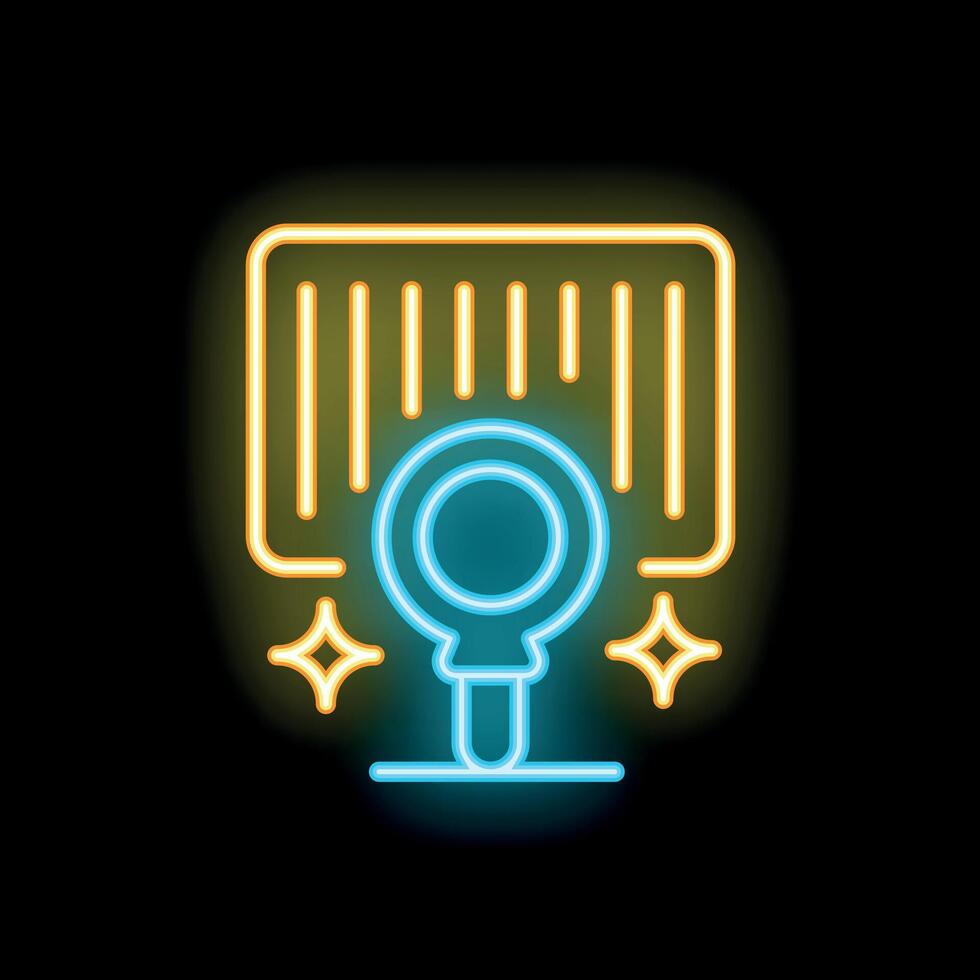Neon icon of professional studio microphone recording audio podcast or song vector