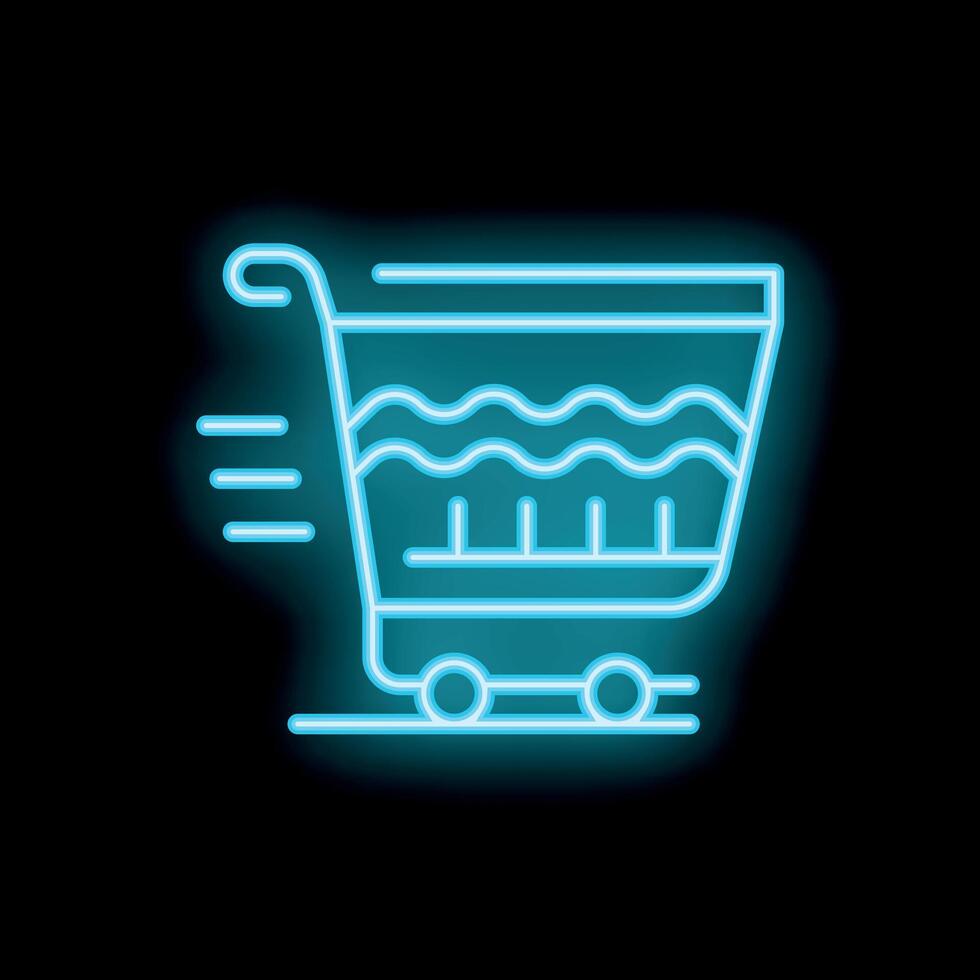 Neon shopping cart icon moving fast for express delivery concept vector