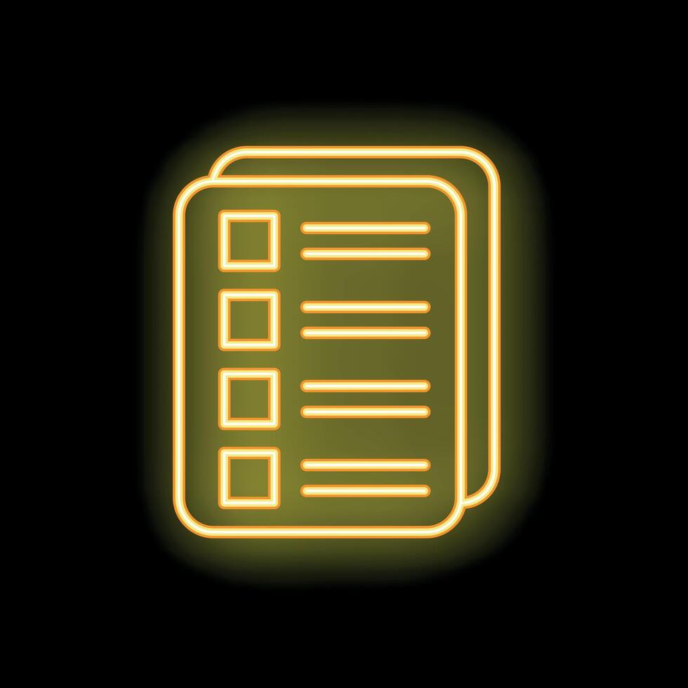 Neon yellow checklist icon glowing on black background vector