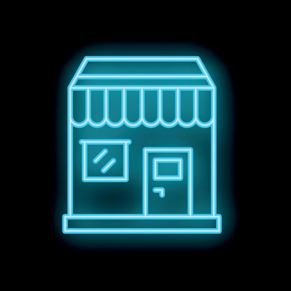 Blue neon sign depicting small business storefront with awning vector