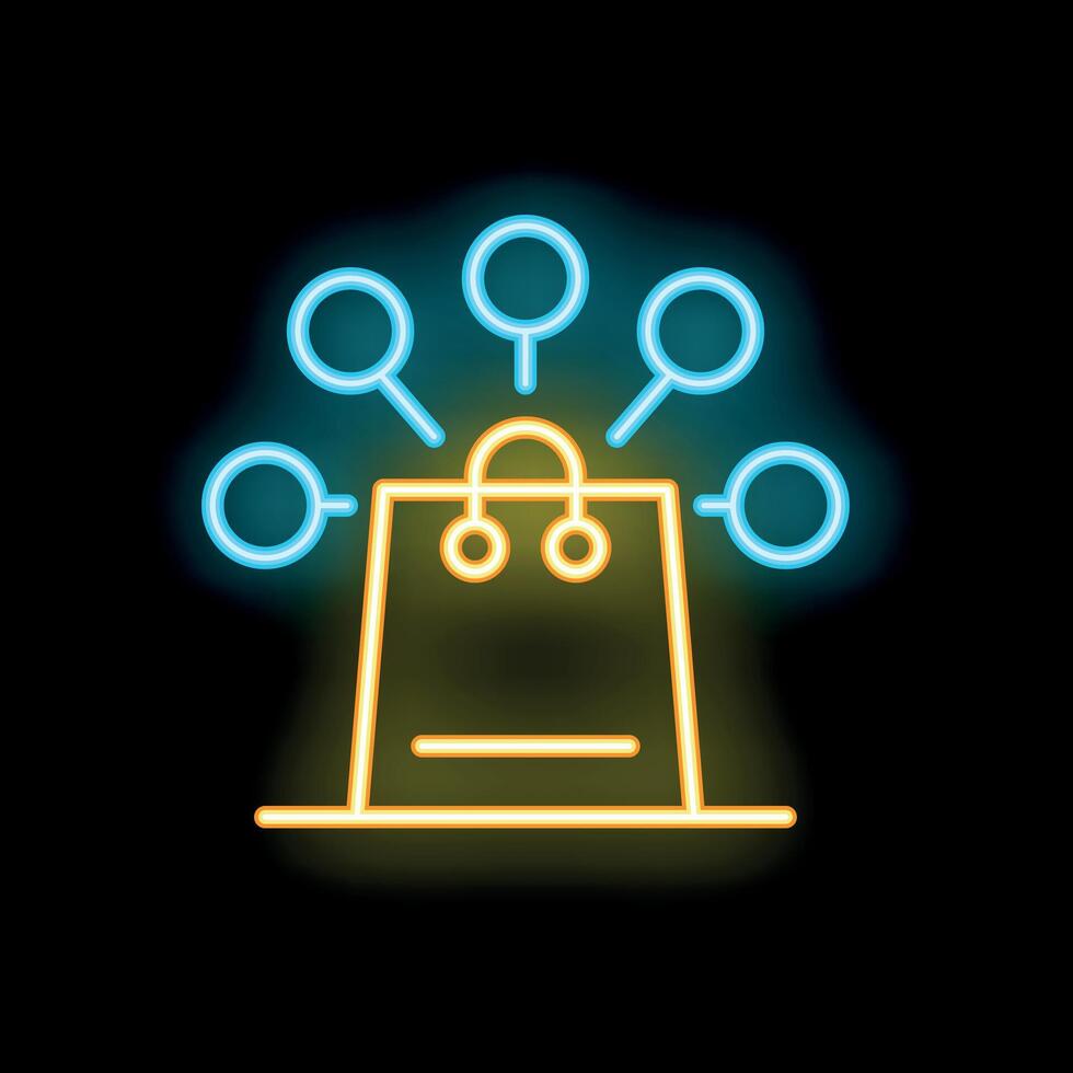 Neon shopping bag connected with customers through digital marketing vector