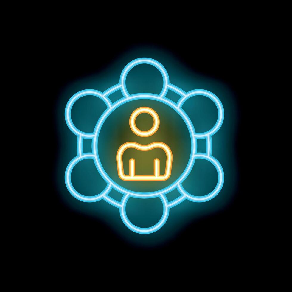 Neon icon of person surrounded by circles representing social network or team vector
