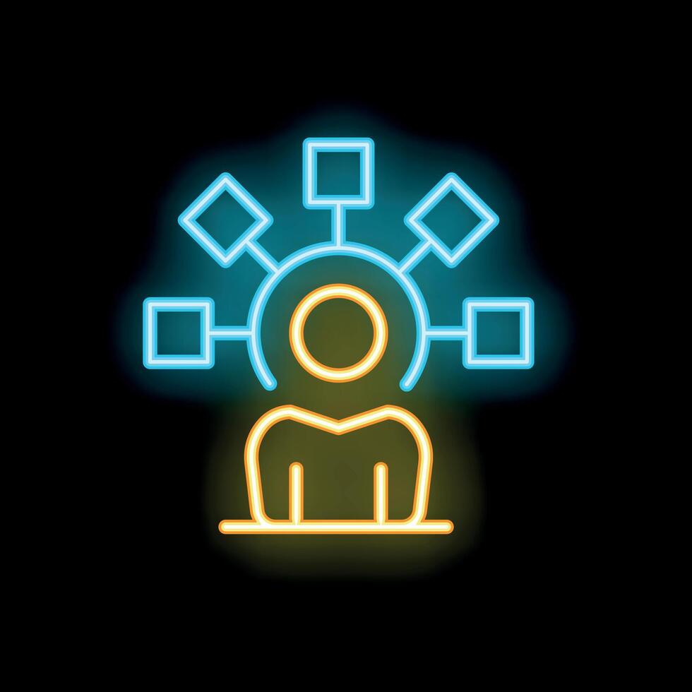 Neon icon of a businessman managing multiple tasks simultaneously vector