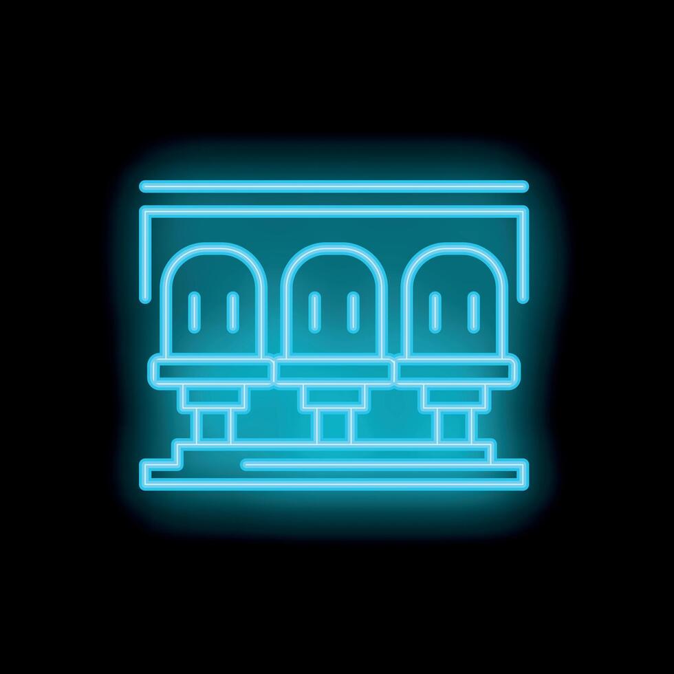 Neon waiting room seats under a lamp shining in the dark vector