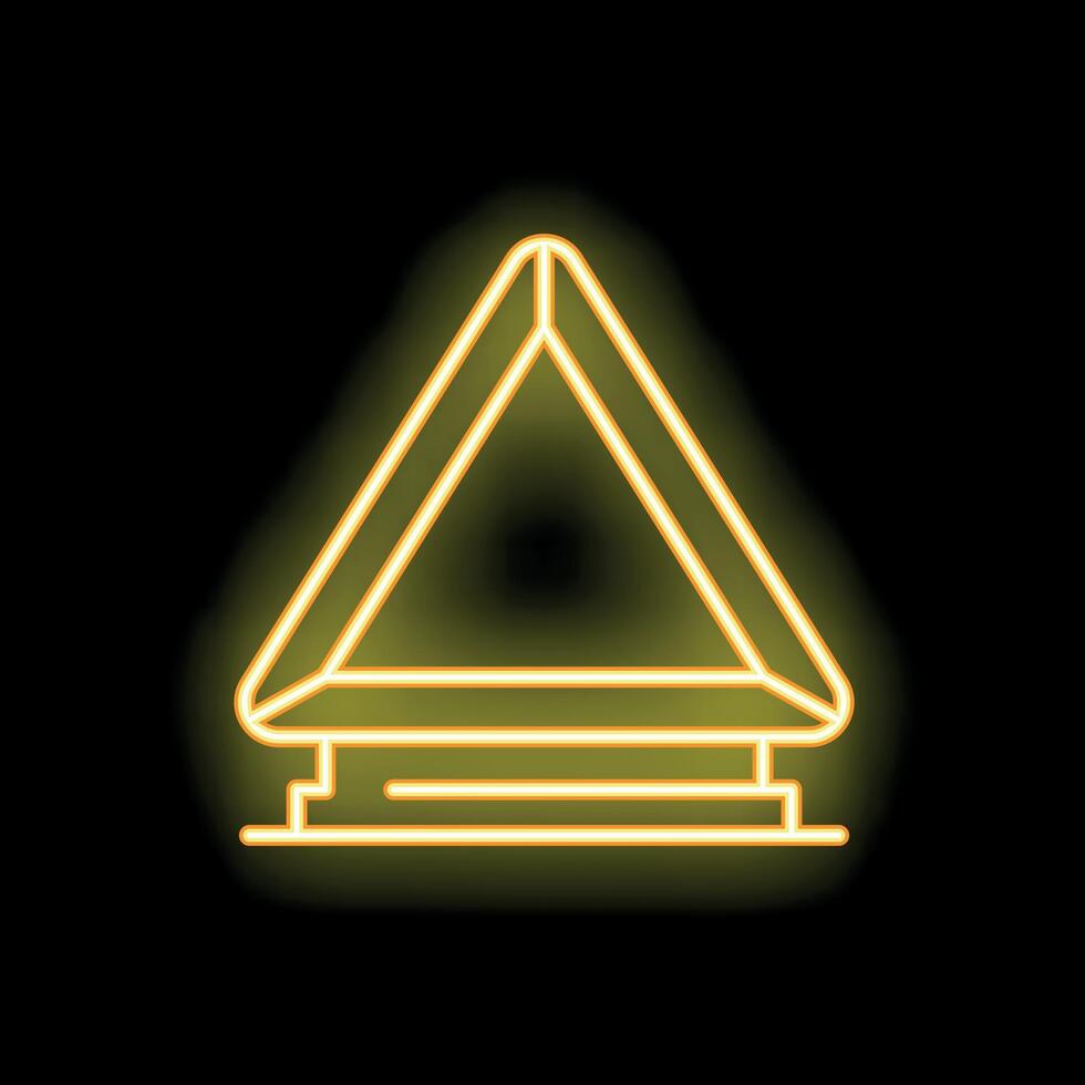 Yellow neon sign showing folded road emergency warning triangle on black background vector