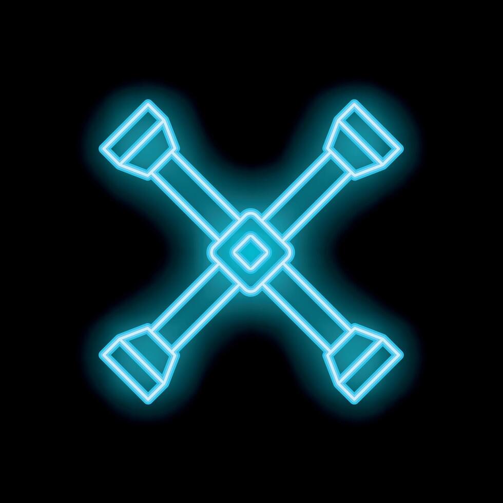 Neon blue lug wrench shining in the dark vector