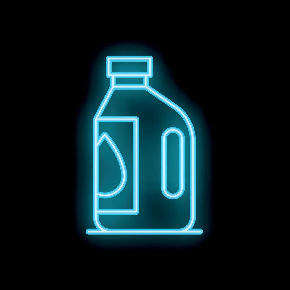 Neon blue water bottle glowing on black background vector