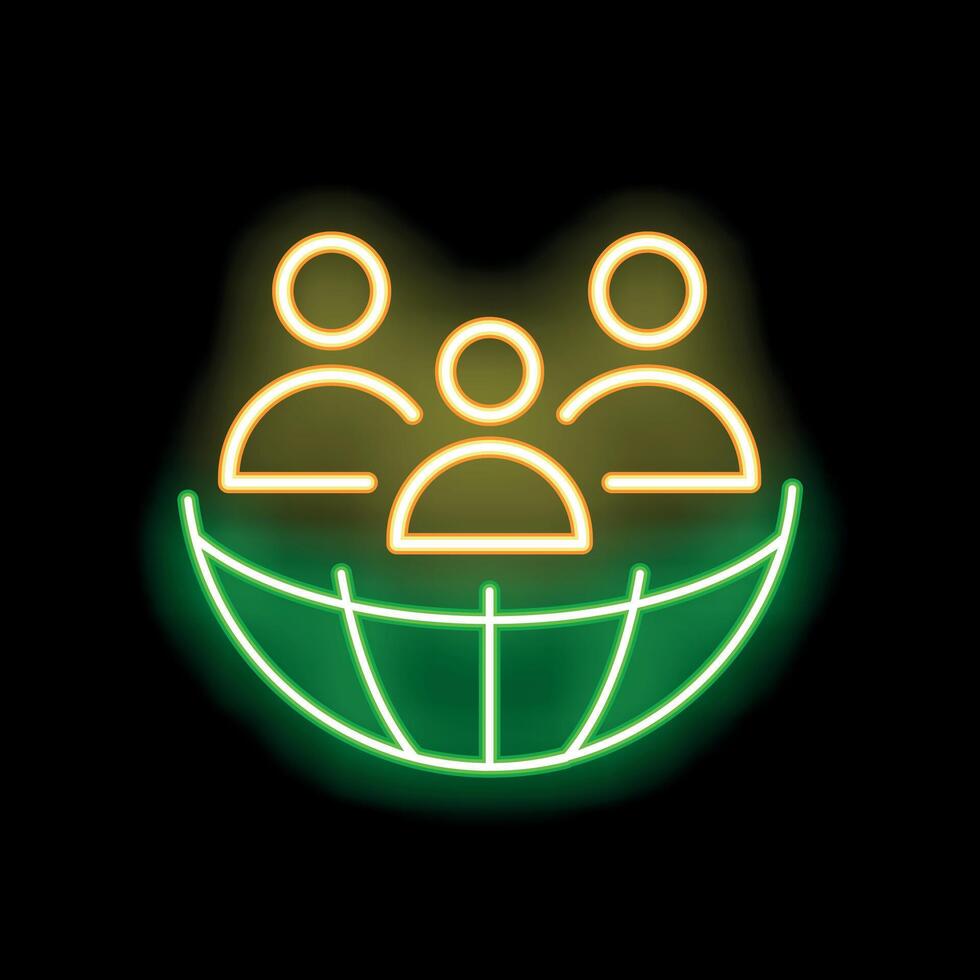 Neon icon of people forming a team for global business vector